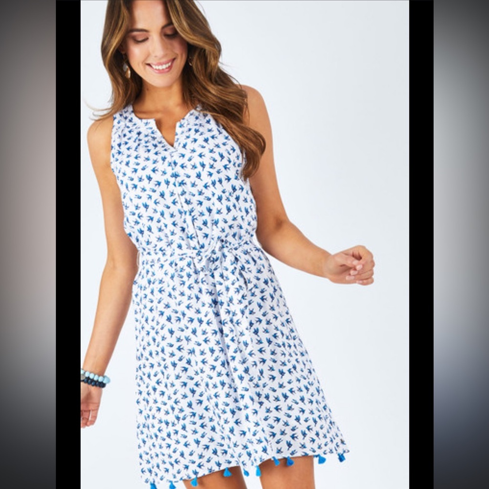 Hatley White with blue bird patterned dress. Size small. EUC.